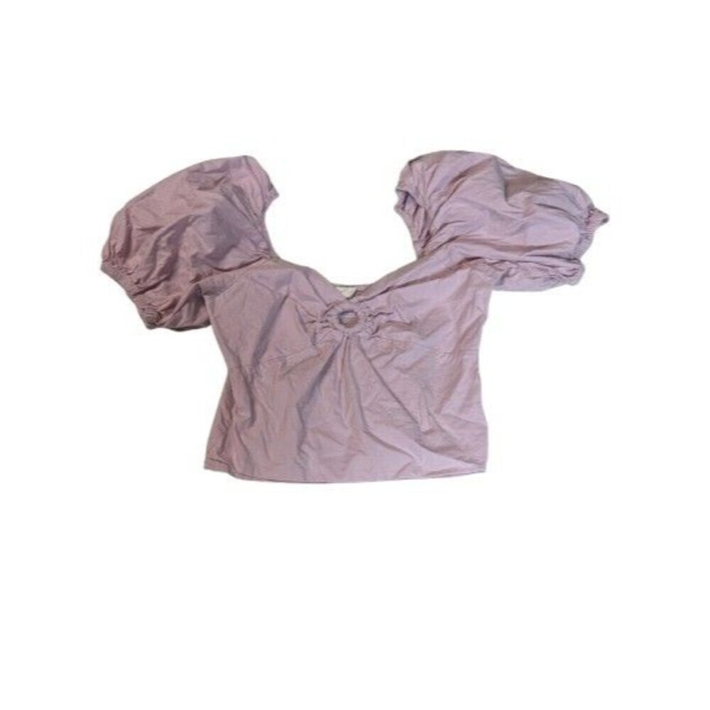 Sim & Sam Lavender  Pink Cotton Puff Sleeve Crop Top Smocked Back Cottagecore L
